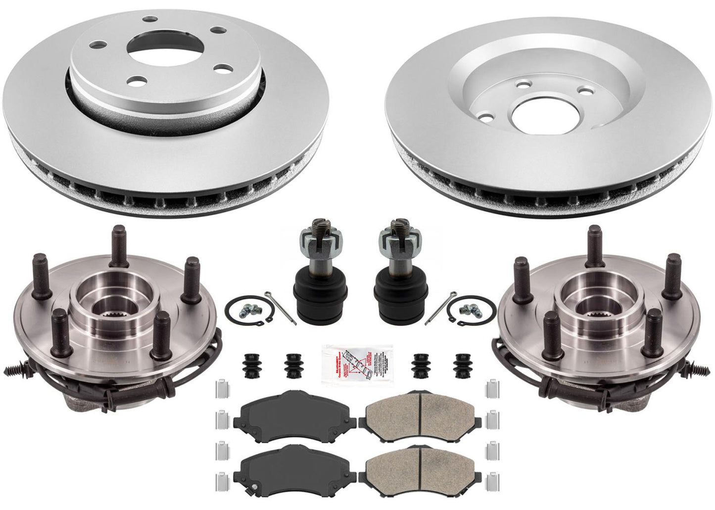 Front Hub & Bearing Assembly Disc Rotors Pads Kit for Jeep Wrangler 2007-2017