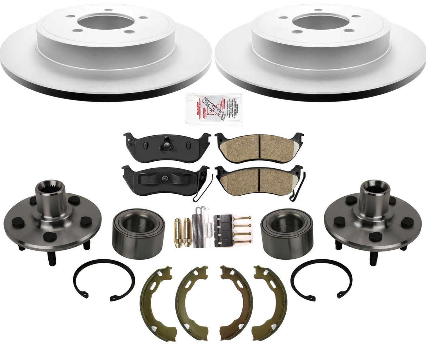 Rotores traseros, pastillas de freno CERÁMICAS y cojinete de rueda de cubo KIT de 7 piezas para Explorer 06-10
