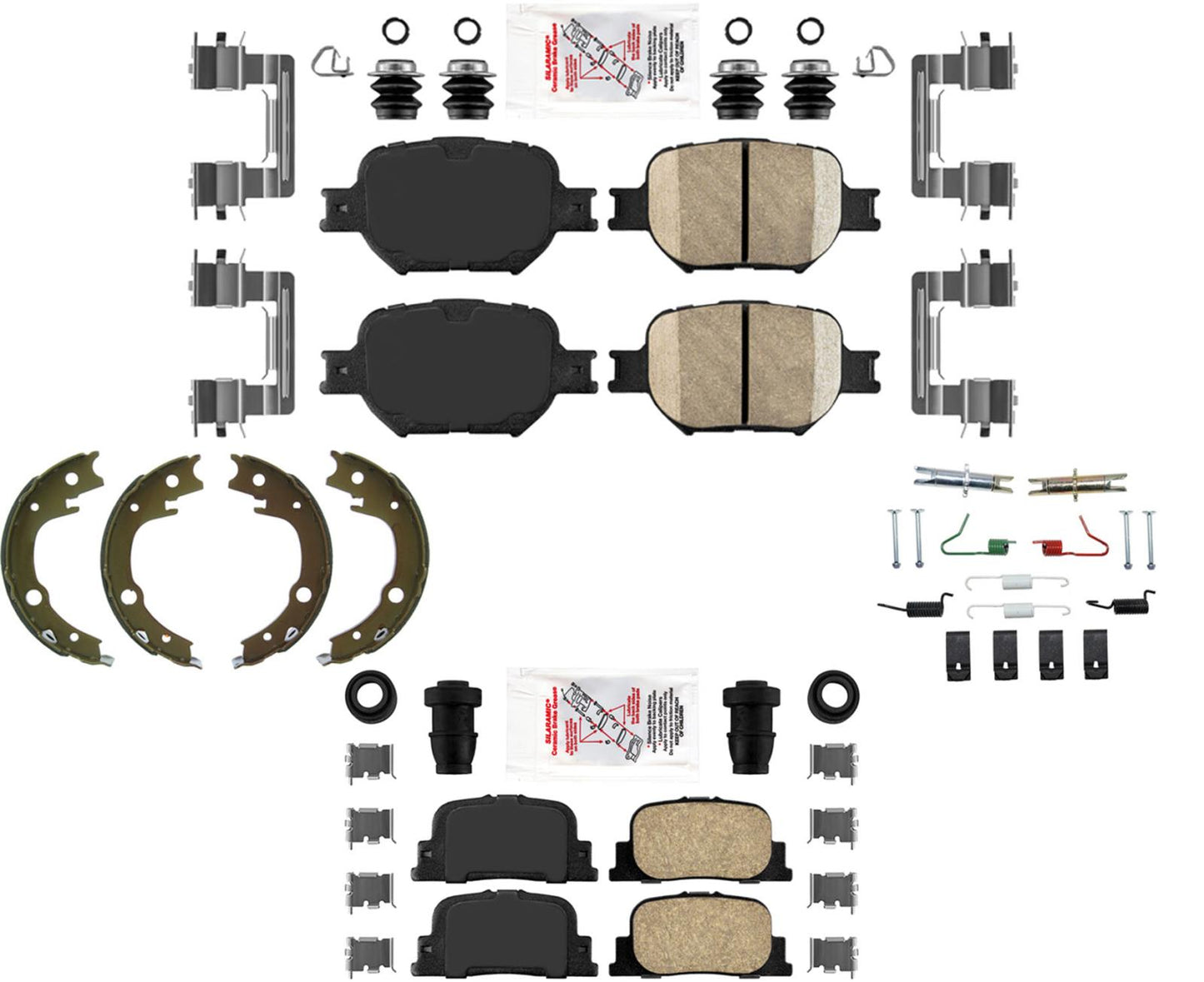 Pastillas de freno de cerámica AmeriPLATINUM delanteras y traseras, zapatas de estacionamiento para Scion tC 2005-10