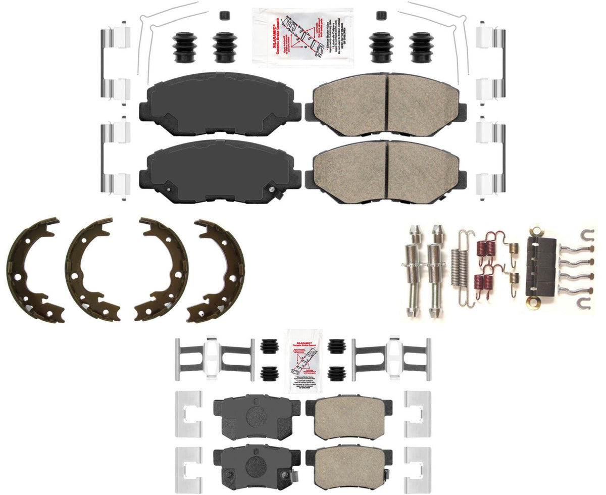 Frt &amp; Rr AmeriPro Pastillas de freno de disco de cerámica Zapatas de estacionamiento para Honda Element 03-11