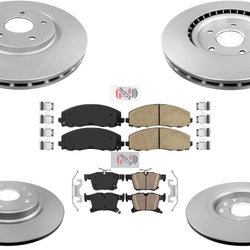 Front & Rear Coated Disc Brake Rotors & Pads For Chrysler Pacifica 2017-2024 FWD