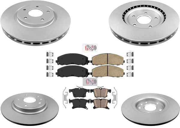 Front & Rear Coated Disc Brake Rotors & Pads For Chrysler Pacifica 2017-2024 FWD