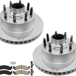 Front Coated Brake Rotors & AmeriBRAKES Pads For 95-2007 Ford E-250 4 Wheel ABS