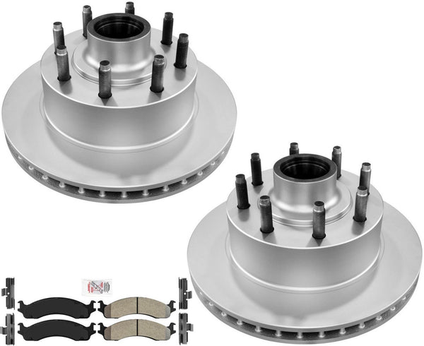 Front Coated Brake Rotors & AmeriBRAKES Pads For 95-2007 Ford E-250 4 Wheel ABS