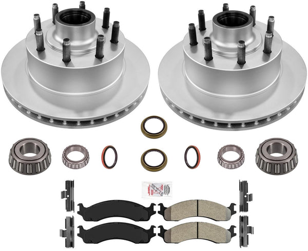 Coated Brake Rotors Bearings Pads For 1995-2007 Ford E250 Econoline 4 Wheel ABS