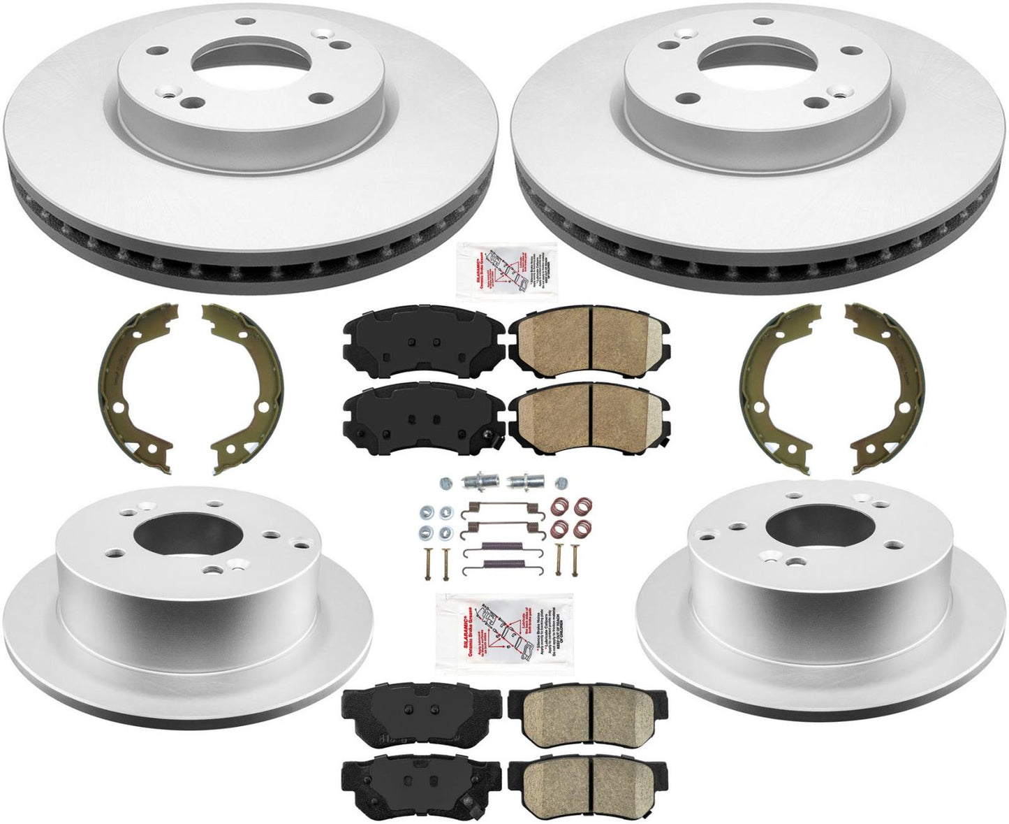 For 07-10 Optima 2.4L 2.7L Front & Rear Coated Disc Brake Rotors & Ceramic Pads - Photo 1