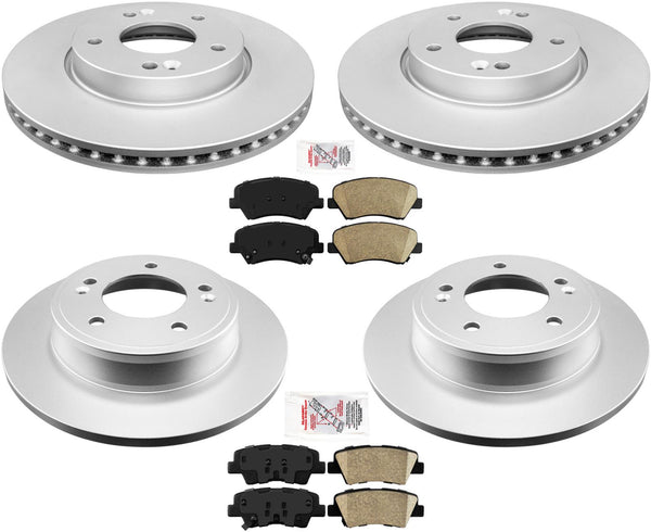 Front & Rear Coated Brake Rotors & Ceramic Pads For 11-16 Elantra 12-16 Veloster