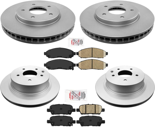 Front & Rear Coated Brake Rotors & Ceramic Pads For Nissan Leaf 2011-2015