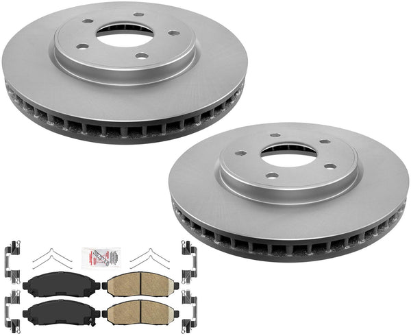 Front Coated Brake Rotors & AmeriBRAKES Ceramic Pads For Nissan Leaf 2011-2015