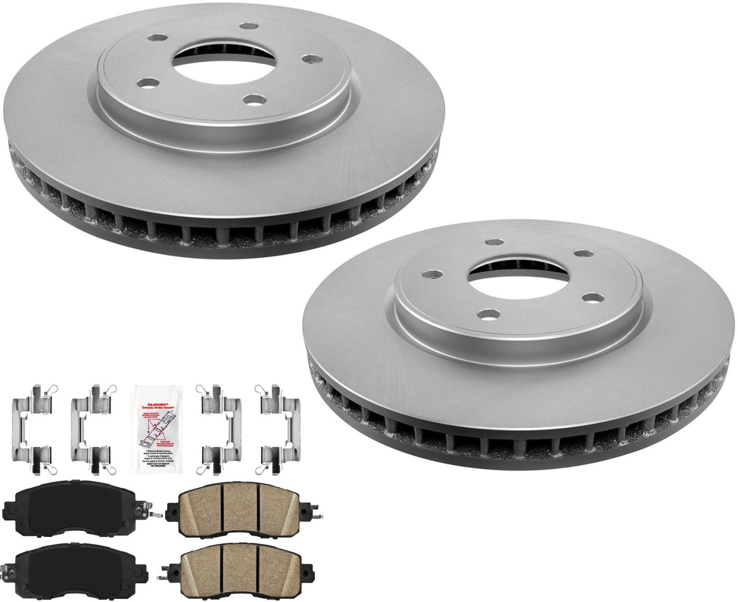 Rotores de freno delanteros recubiertos y pastillas de freno con hardware para Nissan Leaf 2014-2017