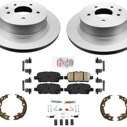 Rotores y pastillas de freno con revestimiento trasero, herrajes y zapatas de estacionamiento para Nissan Leaf 11-21