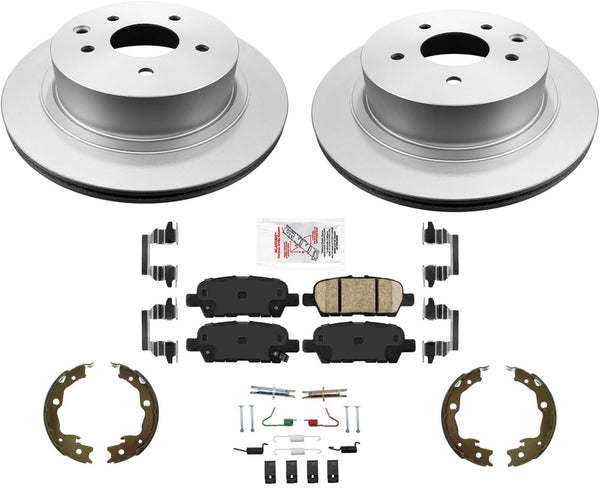 Rotores y pastillas de freno con revestimiento trasero, herrajes y zapatas de estacionamiento para Nissan Leaf 11-21