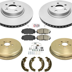 Front Coated Rotors Brake Pads Rear Drums Shoes Springs For 09-15 Toyota Corolla