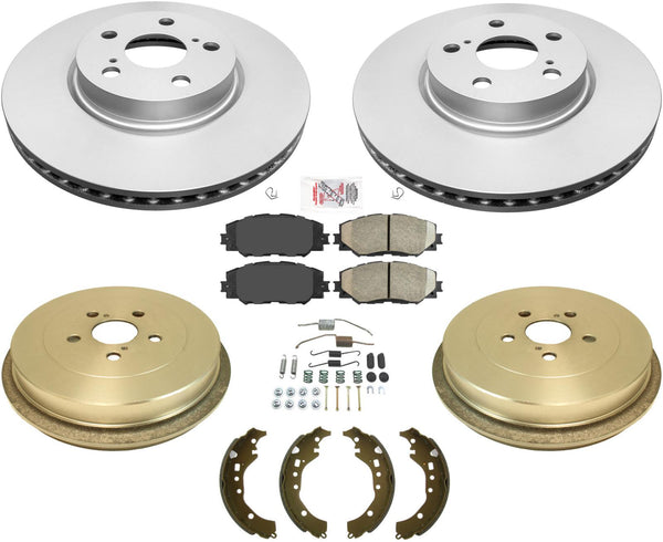 Front Coated Rotors Brake Pads Rear Drums Shoes Springs For 09-15 Toyota Corolla