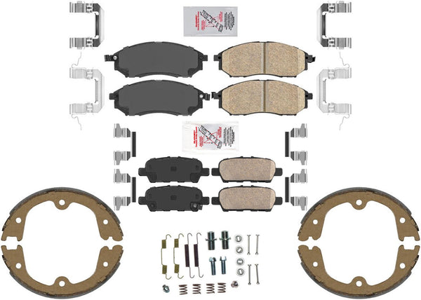AmeriPro Ceramic Disc Brake Pads Parking Shoes Hardware for Infiniti FX45 06-08