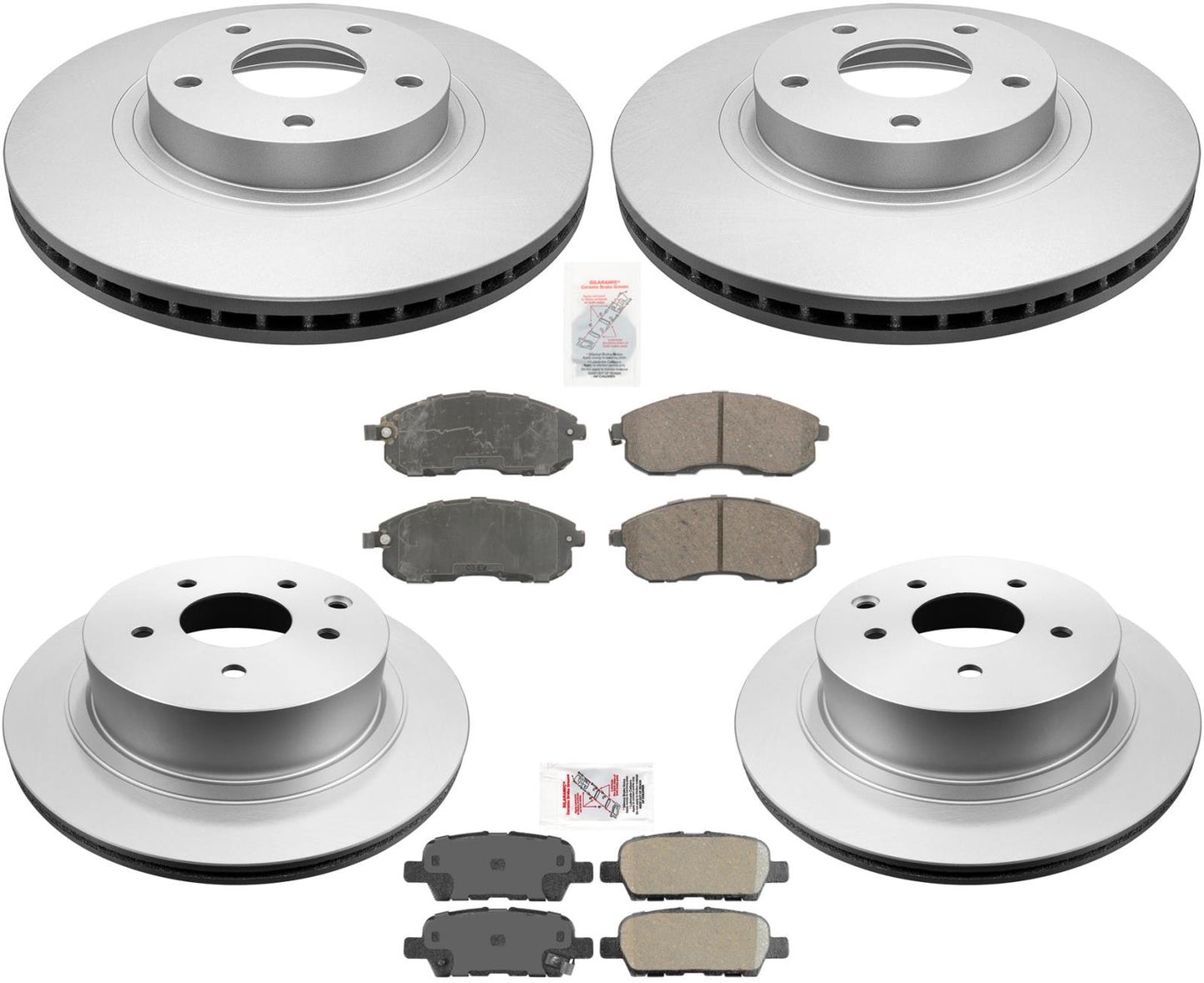 Rotores de freno y pastillas de cerámica F &amp; R para 03-05 350Z Base (excepto Brembo) Kit de 6 piezas