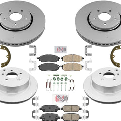 Front & Rr GEO Coated Disc Brake Rotors & Brake Pads For Infiniti FX35 2006-12