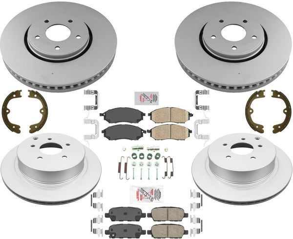 Front & Rr GEO Coated Disc Brake Rotors & Brake Pads For Infiniti FX35 2006-12