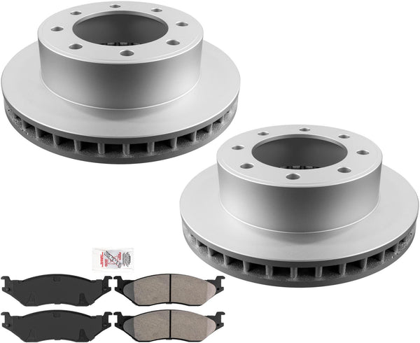 2000-2004 Ford F450 F550 4X4 Front Rotors & Brake Pads Pads 13.0 INCH DIAMETER