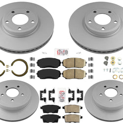 Ft & Rr GEO Coated Disc Brake Rotors Pads For Ford Edge Front Wheel Drive 07-09