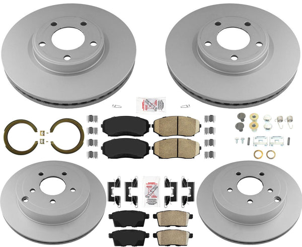 Ft & Rr GEO Coated Disc Brake Rotors Pads For Ford Edge Front Wheel Drive 07-09