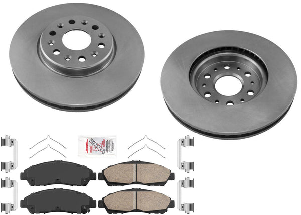 Front Coated Disc Brake Rotors with Ceramic Brake Pads for GMC Acadia 2017-2021