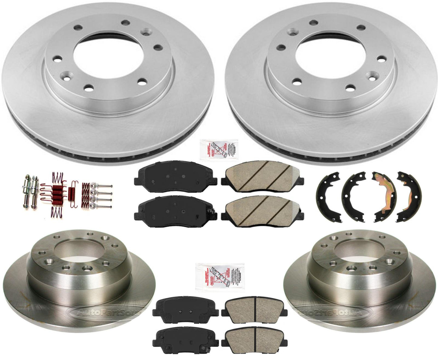 Front & Rear Brake Rotors Brake Pads Brake Shoes Parking For 2007-14 Kia Sedona
