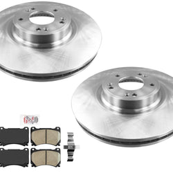 Front Rotors & Ceramic Brake Pads Hardware for Hyundai Genesis 3.8L 4Door 12-14