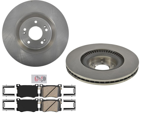 Front Rotors & Ceramic Brake Pads Hardware For Hyundai Genesis 3.8L 4Door 15-16