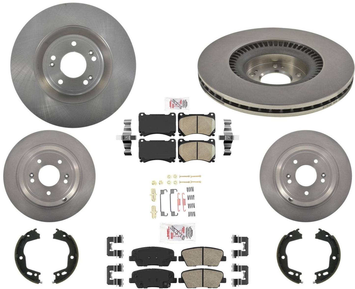 Front & Rear Disc Brake Rotors Brake Pads Hardware For Hyundai Equus 4.6L 2011