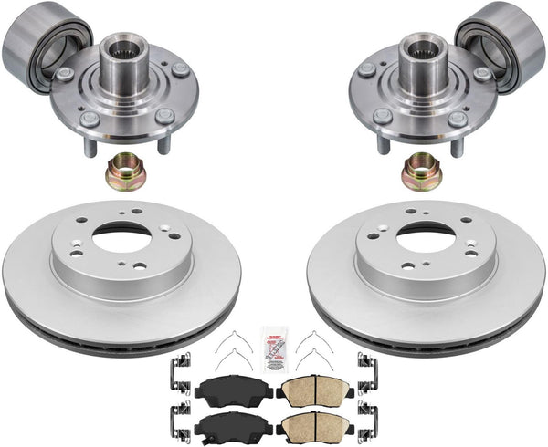 Front Wheel Hub Bearing with Disc Brake Rotors Ceramic Pads For Acura RSX 02-06