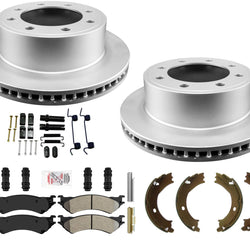 Rear Brake Rotors Brake Pads Brake Shoes Spring Kit For Ford E250 1999-2005