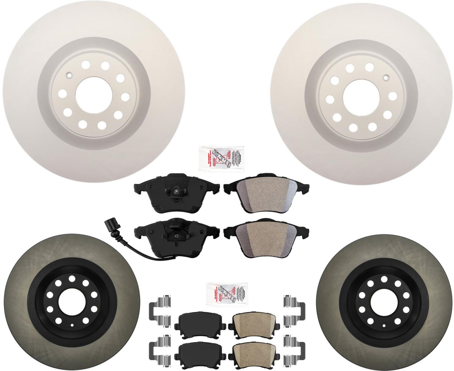 Front & Rear Coated Disc Brake Rotors & Brake Pads For Passat AWD V6 06-08