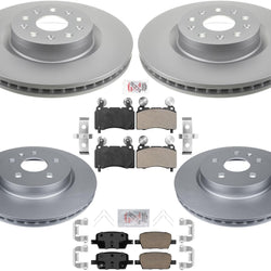 Front 345MM & Rear Coated Brake Rotors & Brake Pads For Cadillac CT6 2016-2020