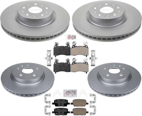 Front 345MM & Rear Coated Brake Rotors & Brake Pads For Cadillac CT6 2016-2020