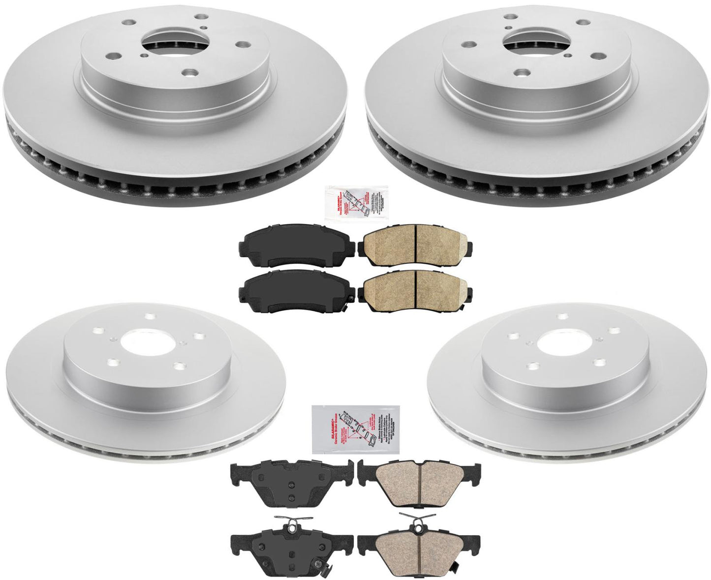 Front & Rear Coated Brake Rotors & Brake Pads For Subaru Legacy 2.5L 2016-2019