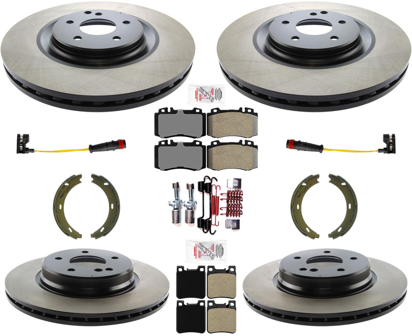 Pastillas de freno de disco de carbono F&amp;R para Mercedes Benz C55AMG 05-07 345MM 4 pistones