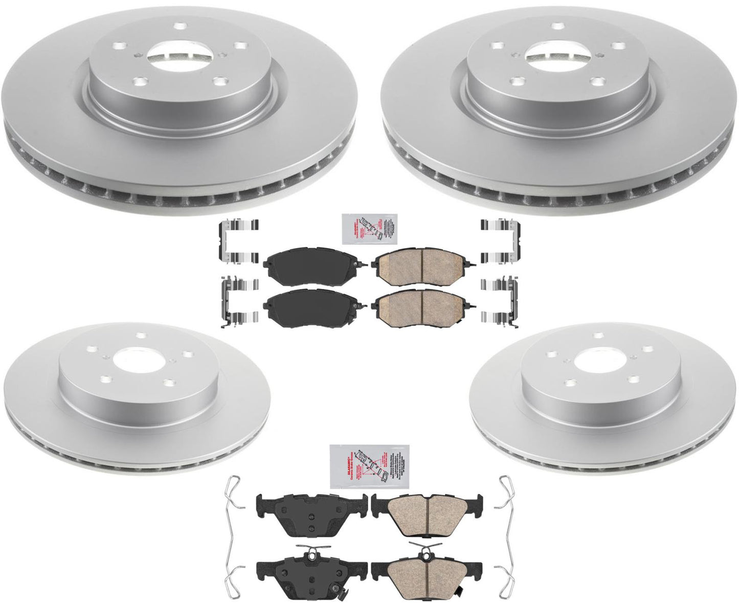 Front & Rear Coated Vented Brake Rotors & Ceramic Pads For Subaru WRX 2016-2021
