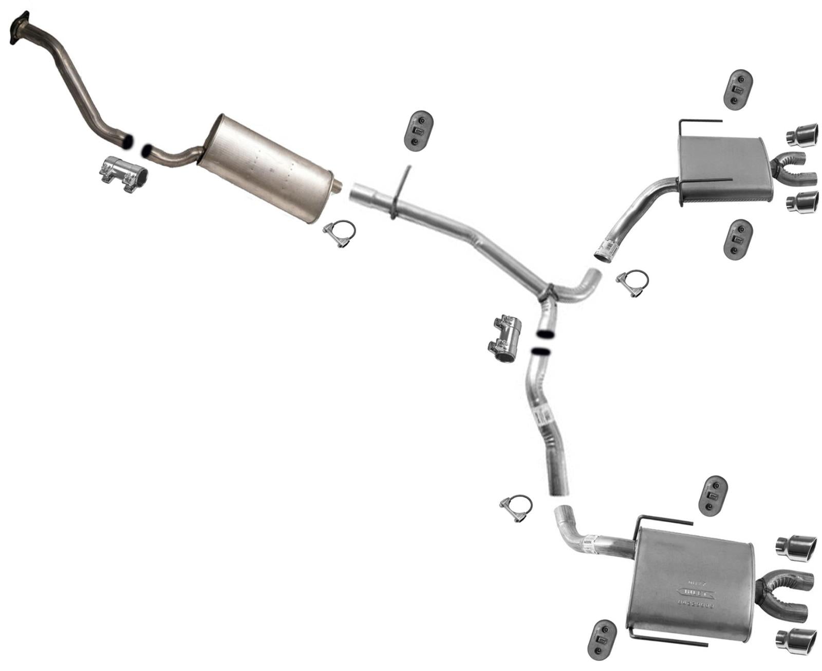 Sistema de escape doble, silenciadores de tubo, abrazaderas, perchas para GMC Acadia 3.6L 2007-2008