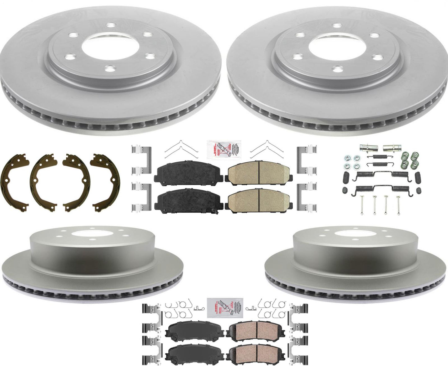 Para Nissan Titan 2017-23 Rotores de freno de disco delanteros y traseros Pastillas de freno de disco recubiertas - Photo 1