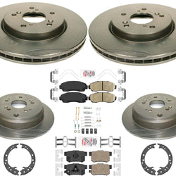 Frnt & Rr Carbon Coated Rotors Pads & Shoes For Honda CRV 12-16 All Wheel Drive