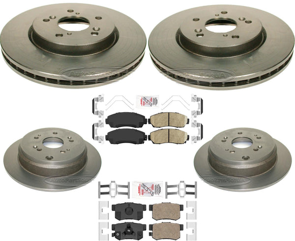 Front & Rear Carbon Coated Rotors & Pads For Honda CRV 12-2016 All Wheel Drive