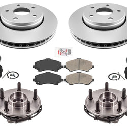 Conjunto de buje y cojinete delantero. Kit de almohadillas de rotores de disco para Jeep Wrangler 2007-2017