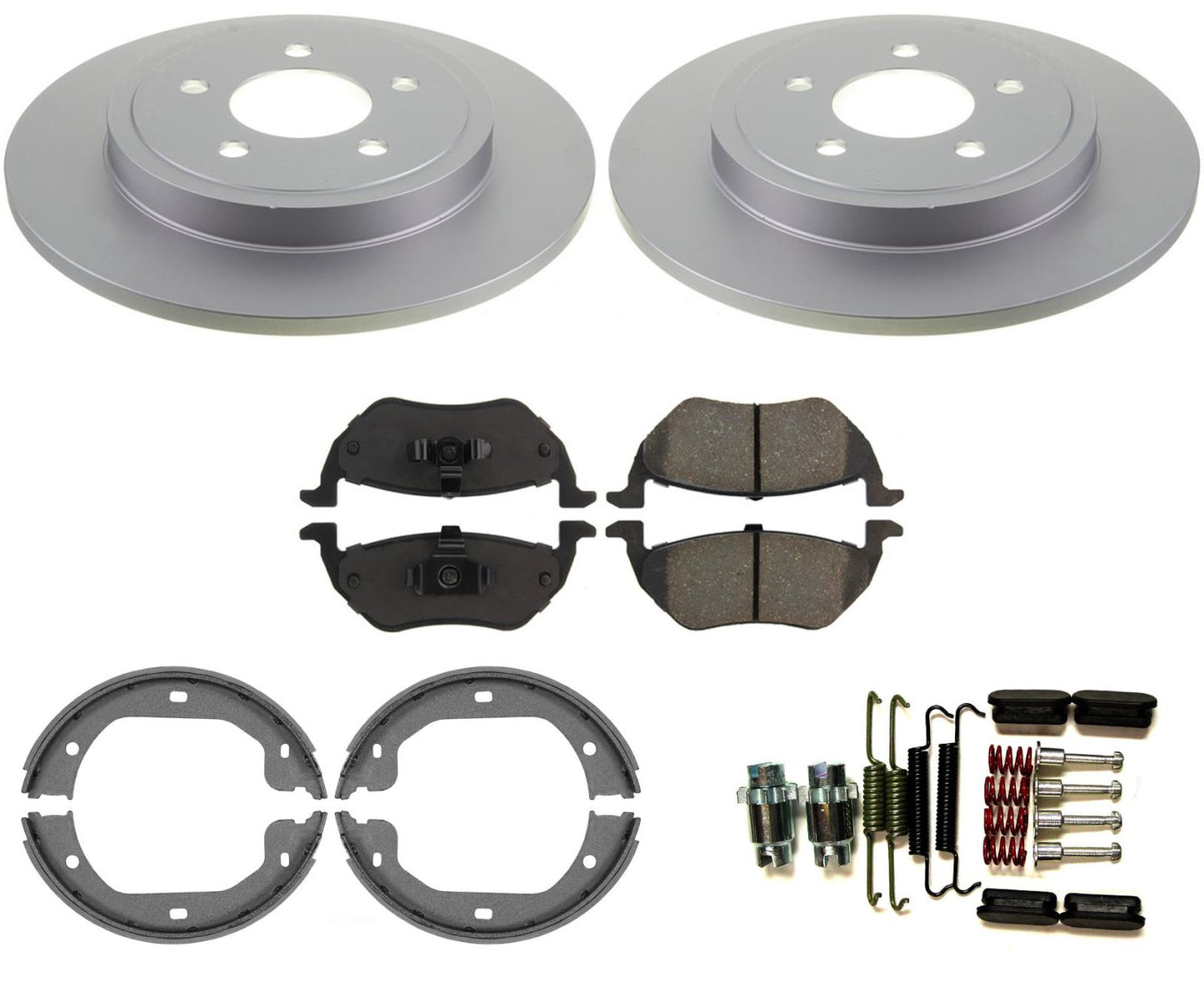 REAR Brake Coated Rotors Pads Parking Brake Shoes Springs for Ford Escape 05-10 - Photo 1