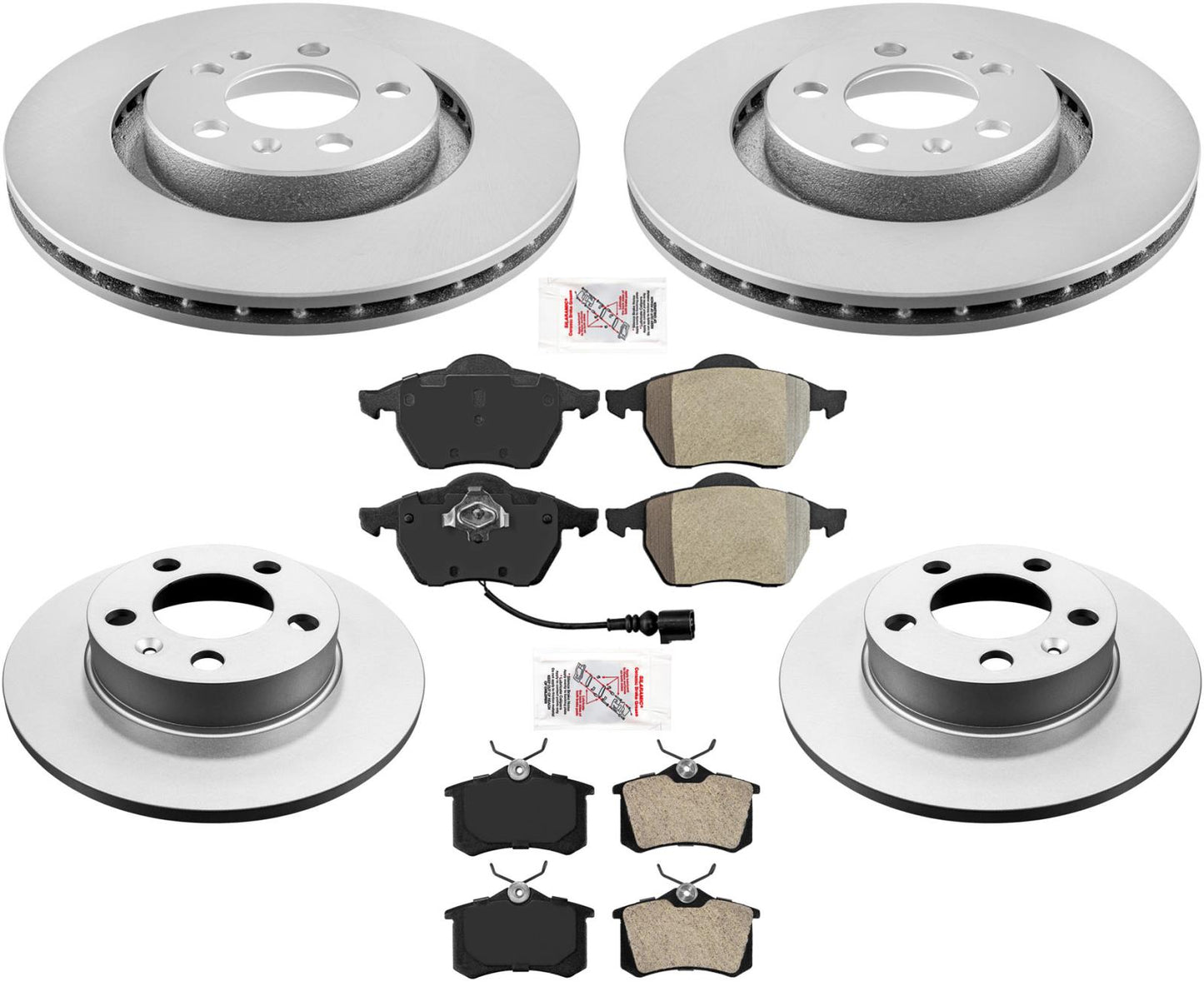 Rotores revestidos delanteros y traseros de 280 mm y pastillas de freno AmeriBRAKES para Jetta 1.8L 01-05