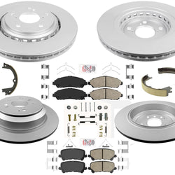 Front & Rear Coated Brake Rotors Pads Hardware Parking For Honda Pilot 2016-2022