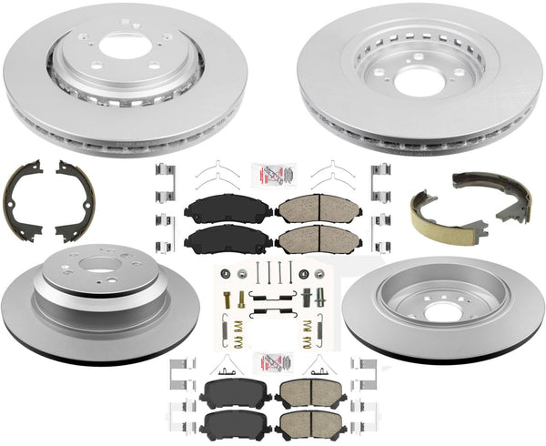 Front & Rear Coated Brake Rotors Pads Hardware Parking For Honda Pilot 2016-2022