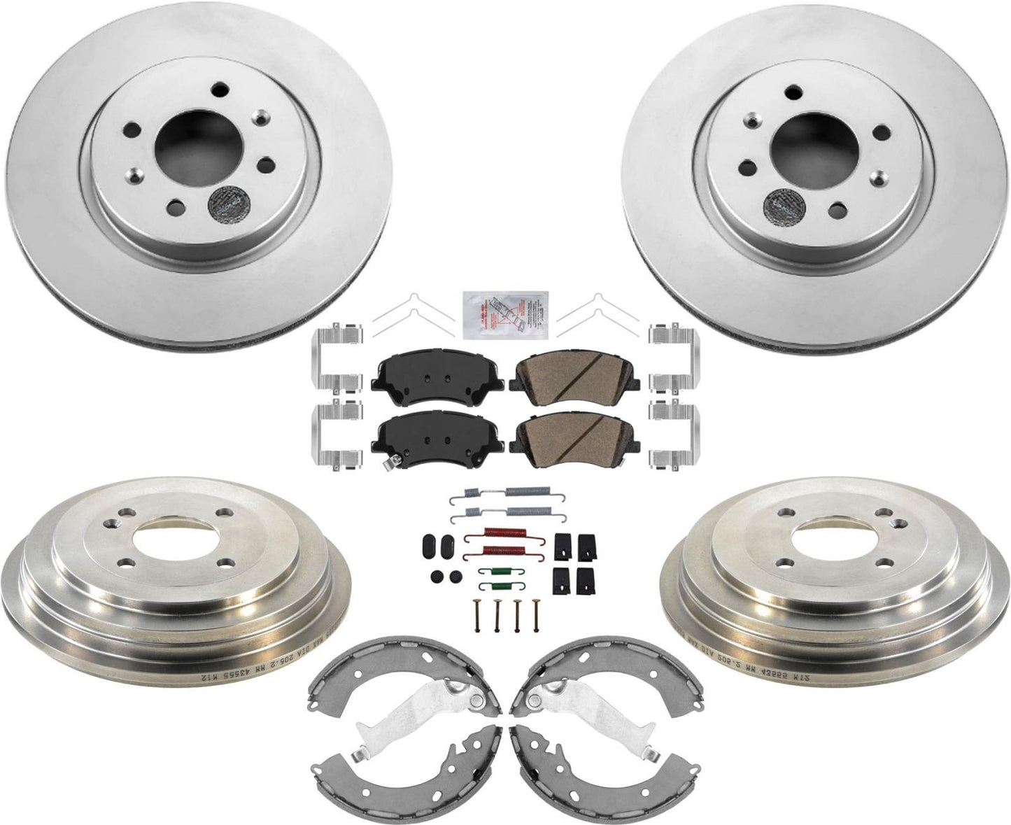 Pastillas de rotores de freno de disco delantero, zapatas de tambores para Hyundai Accent 18-22 con tambores traseros
