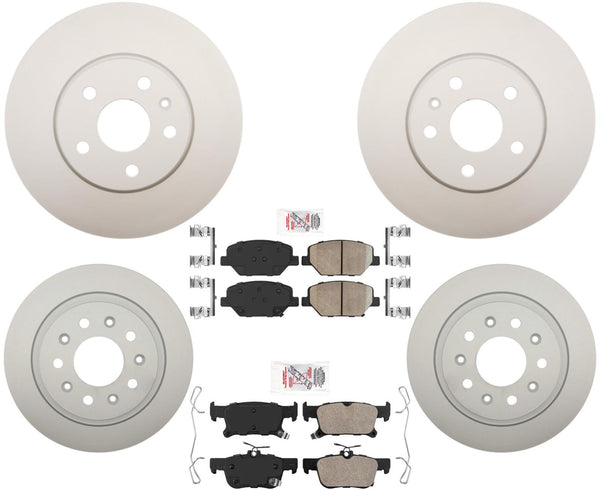 Front & Rear Coated Disc Brake Rotors & Brake Pads For Buick Envision 2019-2020