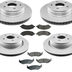 Front & Rear Coated Rotor & Brake Pads For 2011-2018 Ram 1500 Pick Up 5 Stud